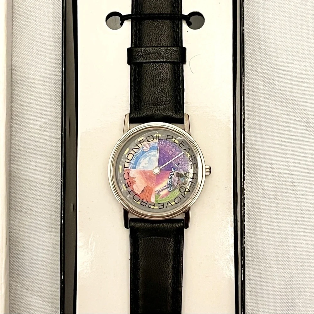Sweda Camel Advertisement Promo Wristwatch Rainbow Face Black Band Vintage EUC